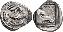 CRETE. Lyttos. Circa 320-270 BC. Drachm (Silver, 19 mm, 5.95 g, 9 h). Eagle flying right. Rev. ΛYTTS-ON Head of a boar to right; all within square of ...