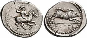 PAMPHYLIA. Aspendos. Circa 420-360 BC. Drachm (Silver, 21 mm, 5.47 g, 6 h). Warrior on horseback to right, holding reins in his left hand and brandish...