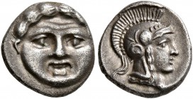PISIDIA. Selge. Circa 350-300 BC. Obol (Silver, 10 mm, 0.98 g, 7 h). Facing gorgoneion with protruding tongue. Rev. Head of Athena to right, wearing c...