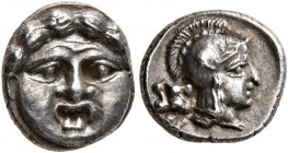 PISIDIA. Selge. Circa 350-300 BC. Obol (Silver, 10 mm, 1.06 g, 3 h). Facing gorgoneion with protruding tongue. Rev. Head of Athena to right, wearing c...