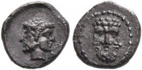 CILICIA. Uncertain. 4th century BC. Hemiobol (Silver, 7 mm, 0.32 g, 10 h). Janiform head; on the left, a bearded male; on the right, a diademed female...