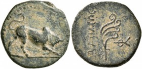KINGS OF CILICIA. Philopator, circa 20 BC-17 AD. Dichalkon (?) (Bronze, 15 mm, 1.96 g, 1 h), Hierapolis (?). Bull butting to right. Rev. BACIΛЄΩC Aphl...
