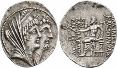 SELEUKID KINGS OF SYRIA. Cleopatra Thea &amp; Antiochos VIII, 126/5-121/0 BC. Tetradrachm (Silver, 32 mm, 16.52 g, 12 h), Antiochia on the Orontes, ci...