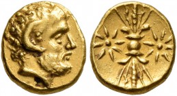 KYRENAICA. Kyrene. Magas, as Ptolemaic Governor , circa 308-305 BC. Obol (Gold, 7 mm, 0.75 g, 12 h). Laureate head of Zeus Ammon to right, with ram's ...
