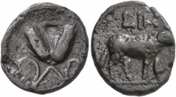 KYRENAICA. Kyrene (?). Circa 3rd-2nd century BC. Tessera (Lead, 16 mm, 3.91 g, 11 h), RY 18 of an uncertain King. Two grain-ears bound together. Rev. ...