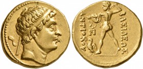 BAKTRIA, Greco-Baktrian Kingdom. Diodotos I , circa 255-235 BC. Stater (Gold, 17 mm, 8.26 g, 7 h), in the name of the Seleukid King Antiochos II (?), ...