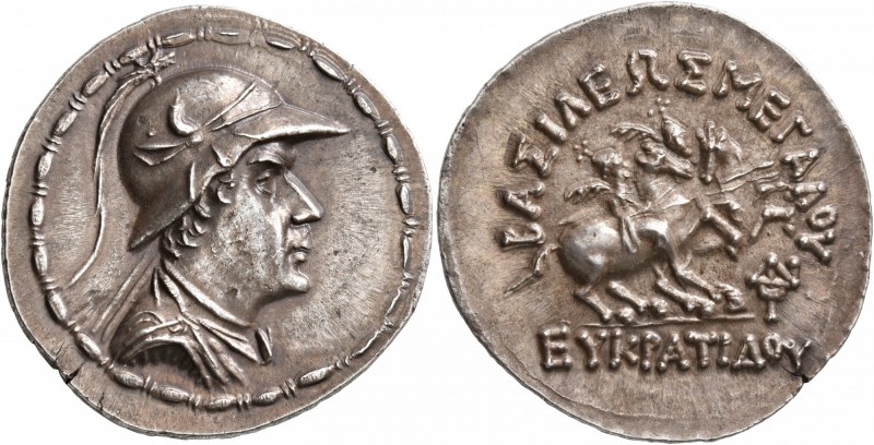 BAKTRIA, Greco-Baktrian Kingdom. Eukratides I , circa 170-145 BC. Tetradrachm (S...
