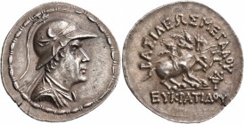 BAKTRIA, Greco-Baktrian Kingdom. Eukratides I , circa 170-145 BC. Tetradrachm (Silver, 34 mm, 16.95 g, 12 h). Diademed and draped bust of Eukratides t...