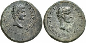 MYSIA. Pergamum. Caius &amp; Lucius , Caesars, 20 BC-AD 4 and 17 BC-AD 2. Hemiassarion (Orichalcum, 18 mm, 3.61 g, 12 h), Demophon, magistrate. Γ KAIΣ...