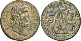 PISIDIA. Termessus Major. Pseudo-autonomous issue . 9 Assaria (Bronze, 35 mm, 29.73 g, 12 h), circa 250-255. TЄPMЄCCЄΩN AYTONOMΩN Laureate head of Zeu...