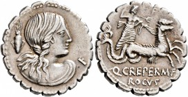 Q. Creperius M.f. Rocus, 69 BC. Denarius (Silver, 18 mm, 3.93 g, 7 h). Draped bust of Amphitrite to right, seen from behind; behind, squid; before, F....