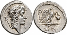 Q. Cassius Longinus, 55 BC. Denarius (Silver, 19 mm, 3.73 g, 9 h), Rome. Head of Genius Populi Romani to right, with scepter over shoulder. Rev. Q•CAS...