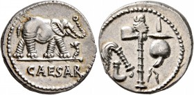 Julius Caesar, 49-44 BC. Denarius (Silver, 18 mm, 3.97 g, 1 h), mint moving with Caesar in Gallia Narbonensis or Hispania Citerior, 49-48. CAESAR Elep...