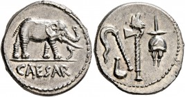 Julius Caesar, 49-44 BC. Denarius (Silver, 18 mm, 3.90 g, 7 h), mint moving with Caesar in Gallia Narbonensis or Hispania Citerior, 49-48. CAESAR Elep...