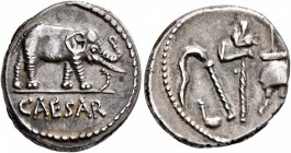 Julius Caesar, 49-44 BC. Denarius (Silver, 18 mm, 3.82 g, 10 h), mint moving with Caesar in Gallia Narbonensis or Hispania Citerior, 49-48. CAESAR Ele...