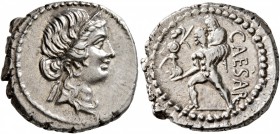 Julius Caesar, 49-44 BC. Denarius (Silver, 18 mm, 4.03 g, 7 h), mint moving with Caesar in Africa, 48-47 BC. Diademed head of Venus to right. Rev. CAE...