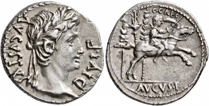 Augustus, 27 BC-AD 14. Denarius (Silver, 20 mm, 3.77 g, 8 h), Lugdunum, 8-7 BC. ...