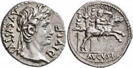 Augustus, 27 BC-AD 14. Denarius (Silver, 20 mm, 3.77 g, 8 h), Lugdunum, 8-7 BC. DIVI•F AVGVSTVS Laureate head of Augustus to right. Rev. C•CAES - AVGV...