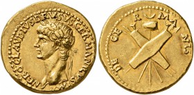 Nero Claudius Drusus, died 9 BC. Aureus (Gold, 19 mm, 7.69 g, 4 h), Rome, struck under Claudius, circa 41-45. NERO CLAVDIVS DRVSVS GERMANICVS IMP Laur...