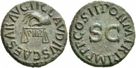 Claudius, 41-54. Quadrans (Copper, 16 mm, 2.51 g, 7 h), Rome, 5 January-31 December 42. TI CLAVDIVS CAESAR AVG Hand to left holding scales; below, P N...