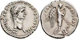 Claudius, 41-54. Denarius (Silver, 19 mm, 3.62 g, 9 h), Lugdunum, 46-47. TI CLAVD CAESAR•AVG P•M•TR P•VI•IMP•XI Laureate head of Claudius to right. Re...