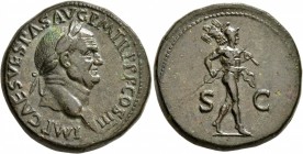 Vespasian, 69-79. Sestertius (Orichalcum, 32 mm, 27.50 g, 7 h), Rome, 71. IMP CAES VESPAS AVG P M TR P P P COS III Laureate head of Vespasian to right...