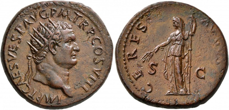 Titus, 79-81. Dupondius (Orichalcum, 27 mm, 13.79 g, 6 h), Rome, 80-81. IMP T CA...