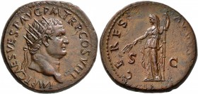 Titus, 79-81. Dupondius (Orichalcum, 27 mm, 13.79 g, 6 h), Rome, 80-81. IMP T CAES VESP AVG P M TR P COS VIII Radiate head of Titus to right. Rev. CER...