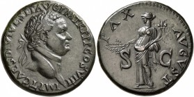 Titus, 79-81. Sestertius (Orichalcum, 33 mm, 26.36 g, 7 h), uncertain mint (in Thrace?), 80-81. IMP T CAES DIVI VESP F AVG P M TR P P P COS VIII Laure...