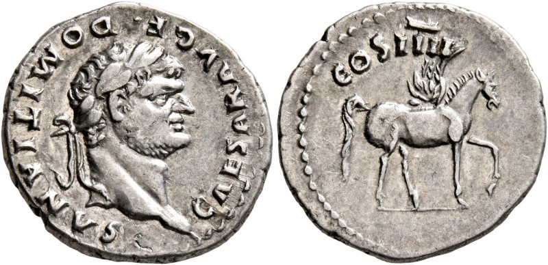 Domitian, as Caesar, 69-81. Denarius (Silver, 19 mm, 3.16 g, 6 h), Rome, 76-77. ...
