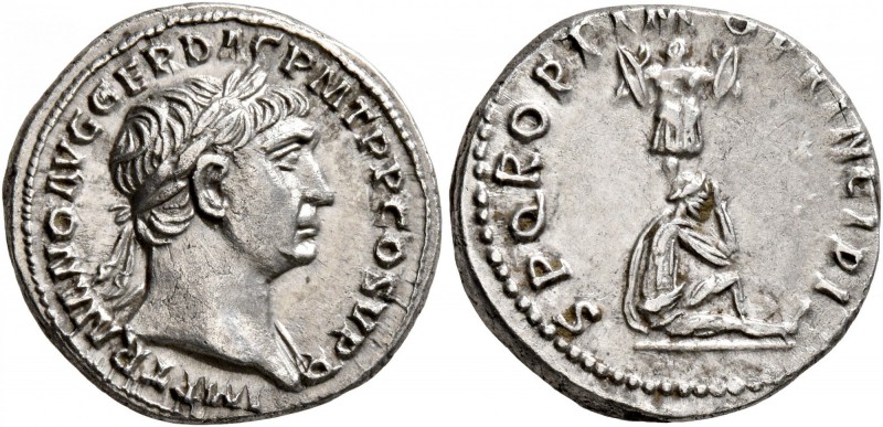 Trajan, 98-117. Denarius (Silver, 18 mm, 3.86 g, 7 h), Rome, circa 103-107. IMP ...