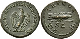 Hadrian, 117-138. Quadrans (Orichalcum, 19 mm, 3.96 g, 6 h), Rome, 121-122. IMP CAESAR TRAIAN HADRIANVS AVG Eagle standing right, wings spread and hea...