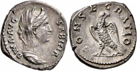 Diva Sabina, died 136/7. Denarius (Silver, 18 mm, 3.40 g, 6 h), Rome, circa 136/7-138. DIVA AVG SABINA Diademed, veiled and draped bust of Diva Sabina...