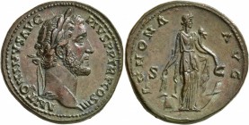 Antoninus Pius, 138-161. Sestertius (Orichalcum, 32 mm, 25.75 g, 12 h), Rome, 140-144. ANTONINVS AVG PIVS P P TR P COS III Laureate head of Antoninus ...