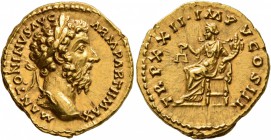 Marcus Aurelius, 161-180. Aureus (Gold, 20 mm, 7.28 g, 12 h), Rome, 168. M ANTONINVS AVG ARM PARTH MAX Laureate head of Marcus Aurelius to right. Rev....