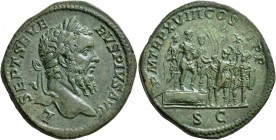 Septimius Severus, 193-211. Sestertius (Orichalcum, 33 mm, 27.64 g, 6 h), Rome, 210. L•SEPT SEVERVS PIVS AVG Laureate head of Septimius Severus to rig...