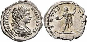Caracalla, 198-217. Denarius (Silver, 19 mm, 3.48 g, 7 h), Rome, 200. ANTONINVS AVGVSTVS Laureate, draped and cuirassed bust of Caracalla to right, se...