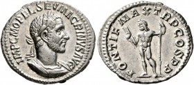 Macrinus, 217-218. Denarius (Silver, 20 mm, 3.27 g, 6 h), Rome, summer 217-early 218. IMP C M OPEL SEV MACRINVS AVG Laureate and cuirassed bust of Mac...