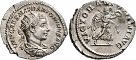 Elagabalus, 218-222. Antoninianus (Silver, 24 mm, 4.65 g, 7 h), Rome, 219-220. IMP CAES M AVR ANTONINVS AVG Radiate, draped and cuirassed bust of Elag...