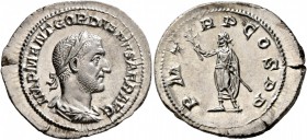 Gordian I, 238. Denarius (Silver, 22 mm, 3.04 g, 1 h), Rome, March-April 238. IMP M ANT GORDIANVS AFR AVG Laureate, draped and cuirassed bust of Gordi...