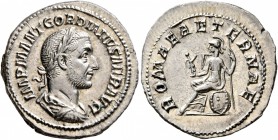Gordian I, 238. Denarius (Silver, 20 mm, 3.34 g, 1 h), Rome, March-April 238. IMP M ANT GORDIANVS AFR AVG Laureate, draped and cuirassed bust of Gordi...