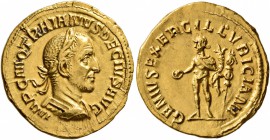 Trajan Decius, 249-251. Aureus (Gold, 20 mm, 4.33 g, 6 h), Rome. IMP C M Q TRAIANVS DECIVS AVG Laureate and cuirassed bust of Trajan Decius to right, ...