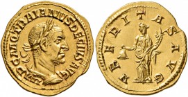 Trajan Decius, 249-251. Aureus (Gold, 19 mm, 3.85 g, 5 h), Rome. IMP C M Q TRAIANVS DECIVS AVG Laureate, draped and cuirassed bust of Trajan Decius to...