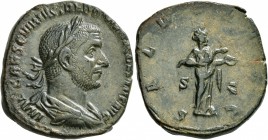 Trebonianus Gallus, 251-253. Sestertius (Orichalcum, 28 mm, 16.23 g, 6 h), Rome. IMP CAES C VIBIVS TREBONIANVS GALLVS AVG Laureate, draped and cuirass...