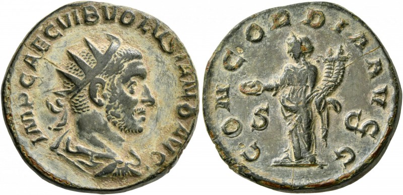 Volusian, 251-253. Dupondius (Orichalcum, 24 mm, 8.72 g, 12 h), Rome. IMP CAE C ...