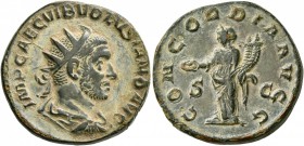 Volusian, 251-253. Dupondius (Orichalcum, 24 mm, 8.72 g, 12 h), Rome. IMP CAE C VIB VOLVSIANO AVG Radiate, draped and cuirassed bust of Volusian to ri...