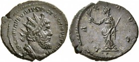 Victorinus, Romano-Gallic Emperor, 269-271. Antoninianus (Bronze, 21 mm, 2.93 g, 7 h), Treveri, summer 269. IMP C PIAVVONIVS VICTORINVS P F AVG Radiat...