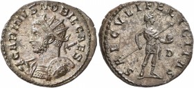 Carinus, as Caesar, 282-283. Antoninianus (Silvered bronze, 22 mm, 3.69 g, 12 h), Lugdunum, 282. CARINVS NOBIL CAES Radiate and cuirassed bust of Cari...