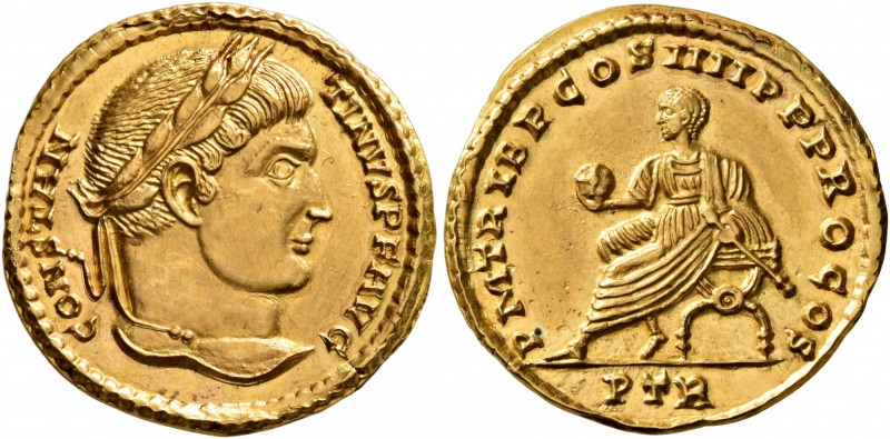 Constantine I, 307/310-337. Solidus (Gold, 19 mm, 4.39 g, 5 h), Treveri, late 31...