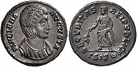 Helena, Augusta, 324-328/30. Follis (Bronze, 18 mm, 3.38 g, 6 h), Siscia, 328-329. FL HELENA AVGVSTA Diademed and mantled bust of Helena to right, wea...